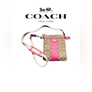 Coach Signature Stripe Crossbody Swingpack – Pink Trim